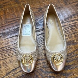 MICHAEL Michael Kors Women's Metallic Gold-Tone MK Logo Ballet Flats size 9